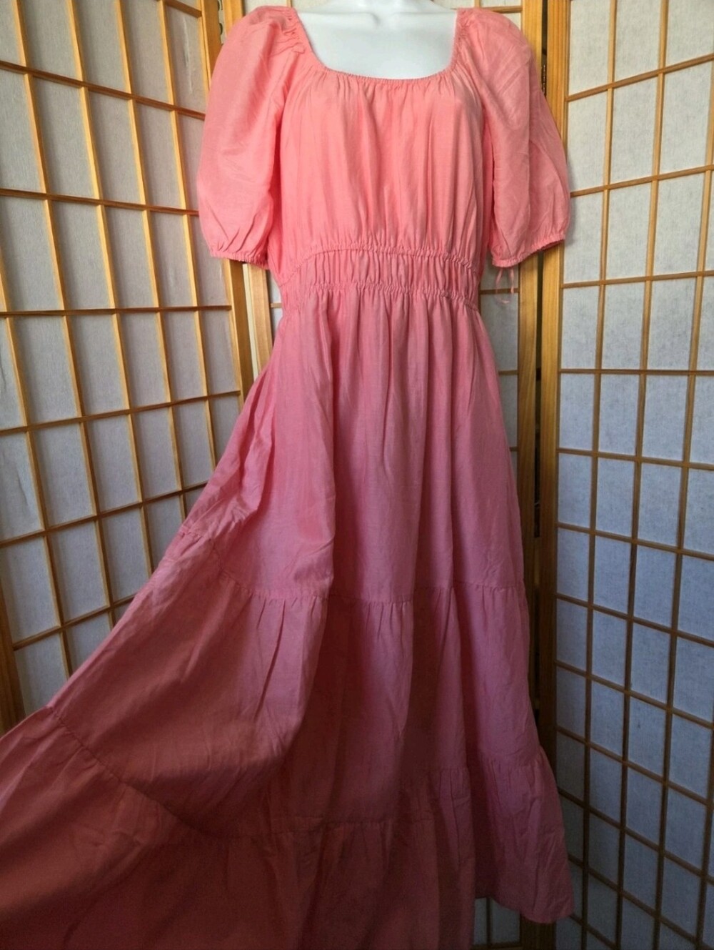 NWT Vineyard Vines Pink Cotton/Silk Maxi Tiered Puff Short Sleeves Dress Small
